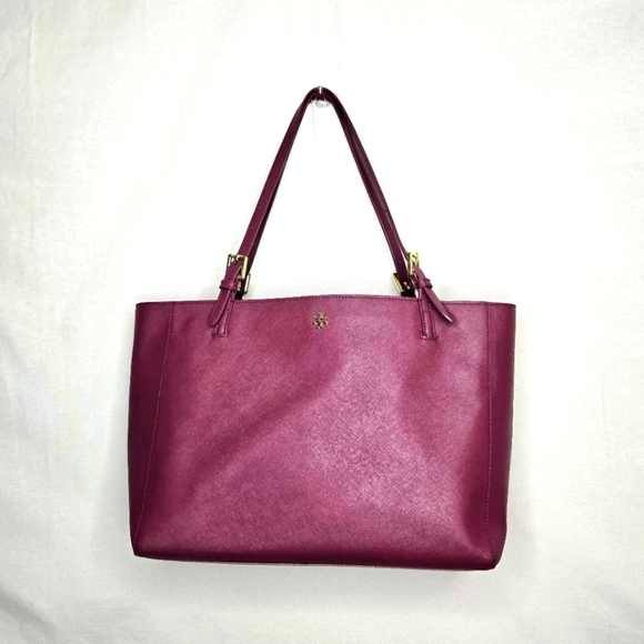 Tory Burch Emerson Tote Handbag. Burgundy, Saffiano Leather, Large. - Picture 1 of 16
